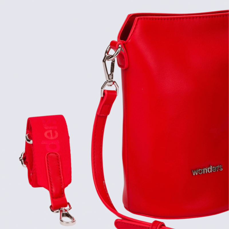 Sac seau Wonders, sac tendance logo Wonders métallique en relief femme en couleur rouge