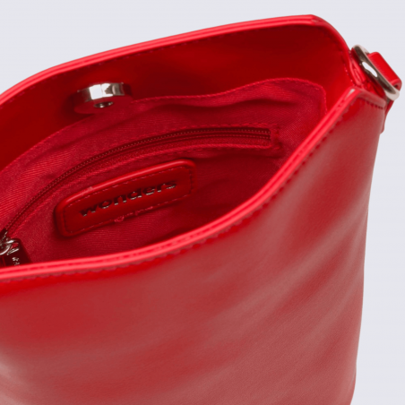 Sac seau Wonders, sac tendance logo Wonders métallique en relief femme en couleur rouge