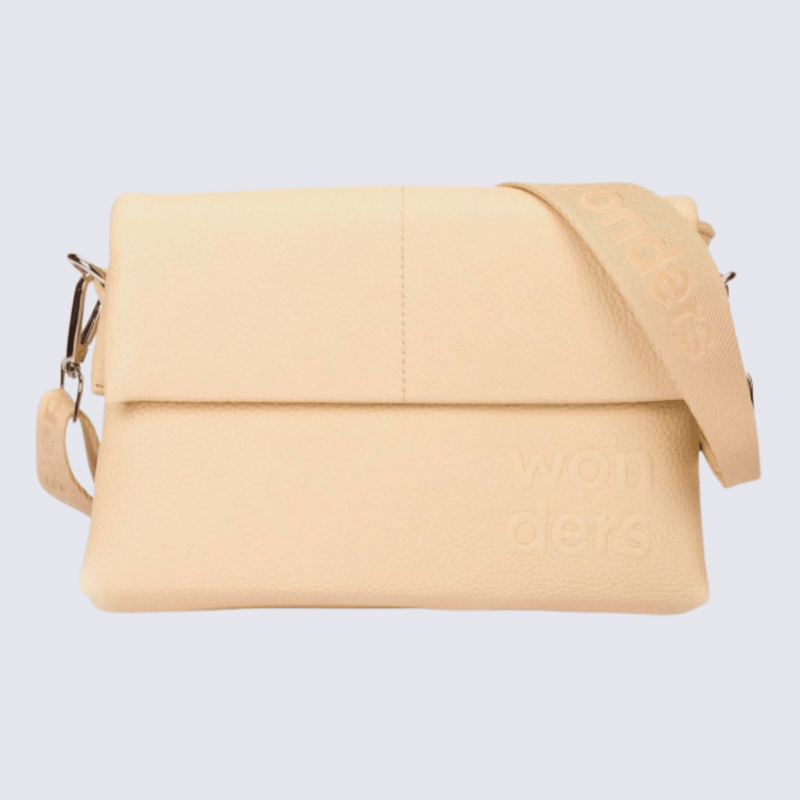 Sac bandoulière Wonders, sac tendance logo Wonders en relief femme en couleur vanille
