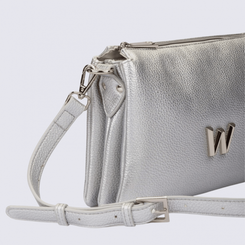 Sac bandoulière Wonders, sac tendance motif W femme en couleur argent
