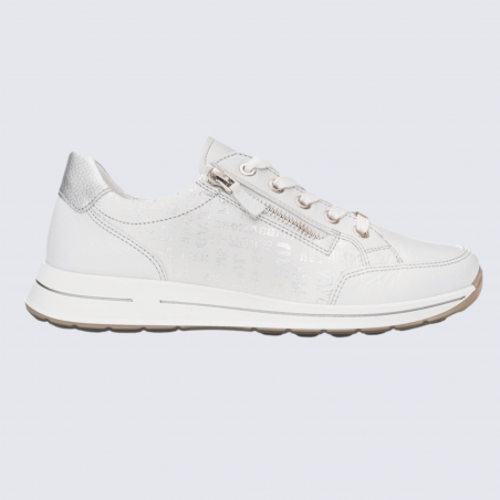 Baskets Ara, baskets Osaka tendances femme en cuir blanc argent