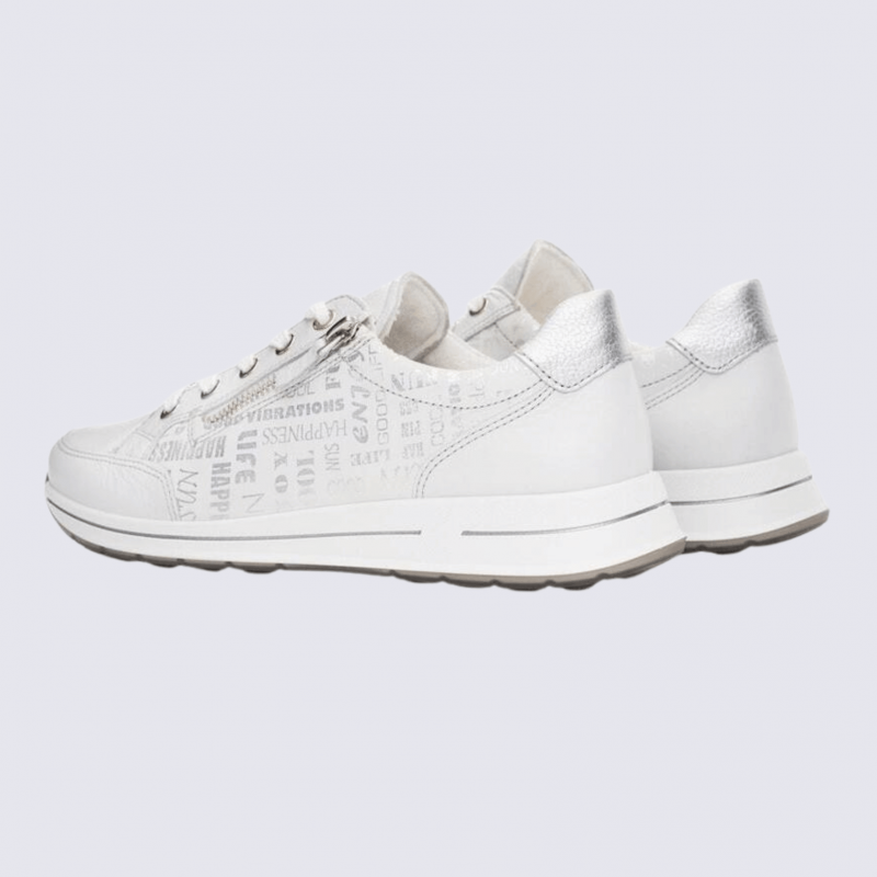 Baskets Ara, baskets Osaka tendances femme en cuir blanc argent