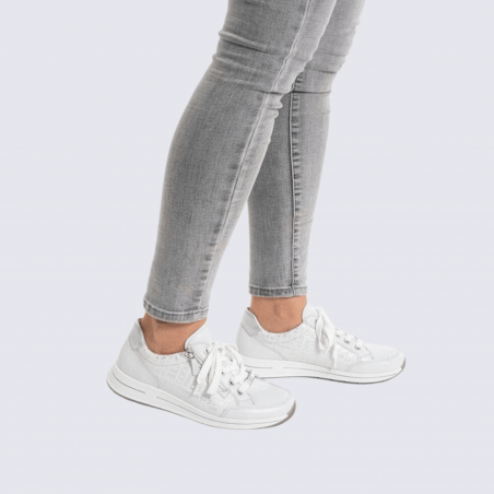 Baskets Ara, baskets Osaka tendances femme en cuir blanc argent