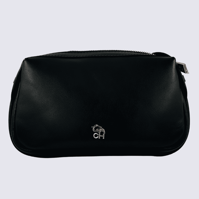 Sac Charlotte, Sac Élégant Compacte Femme en Cuir Noir