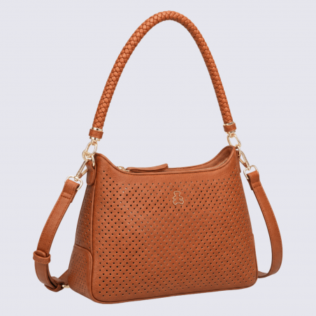 Sac à main porté épaule Lulu Castagnette, sac à main porté épaule Ziggy cognac