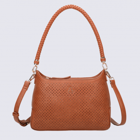 Sac à main porté épaule Lulu Castagnette, sac à main porté épaule Ziggy cognac