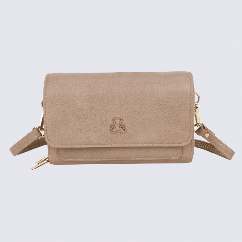 Compagnon pochette portable Lulu Castagnette, compagnon pochette portable femme en taupe