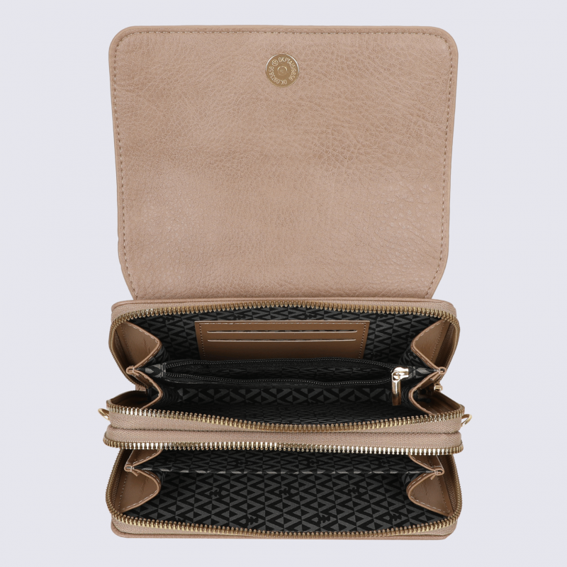 Compagnon pochette portable Lulu Castagnette, compagnon pochette portable femme en taupe