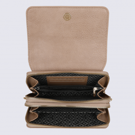 Compagnon pochette portable Lulu Castagnette, compagnon pochette portable femme en taupe