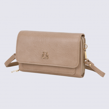 Compagnon pochette portable Lulu Castagnette, compagnon pochette portable femme en taupe