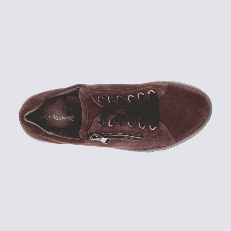 Basket Waldläufer, basket zippée femme en cuir velours bordeaux