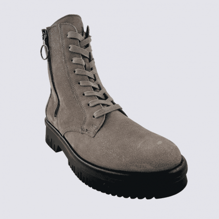 Bottines Waldläufer, bottines confort pour femme en cuir velours carbone