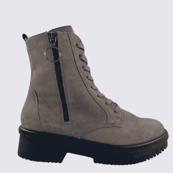 Bottines Waldläufer, bottines confort pour femme en cuir velours carbone