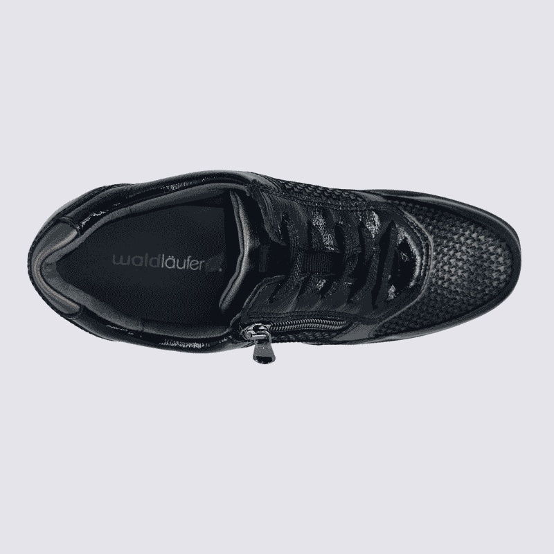 Basket Waldläufer, basket zippée femme en cuir noir