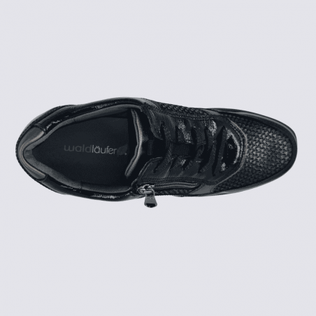 Basket Waldläufer, basket zippée femme en cuir noir