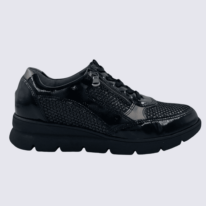 Basket Waldläufer, basket zippée femme en cuir noir