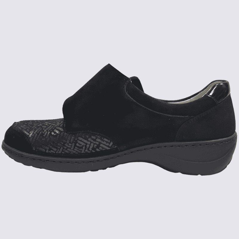 Chaussures confort Waldläufer, derbies à velcro femme en cuir et textile noir
