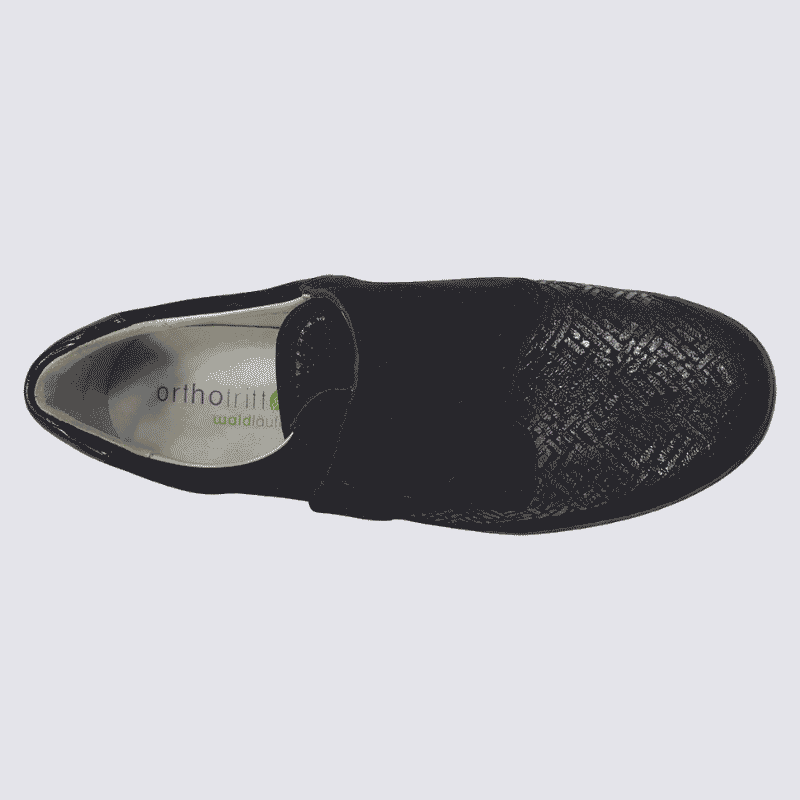 Chaussures confort Waldläufer, derbies à velcro femme en cuir et textile noir