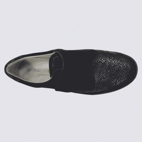 Chaussures confort Waldläufer, derbies à velcro femme en cuir et textile noir