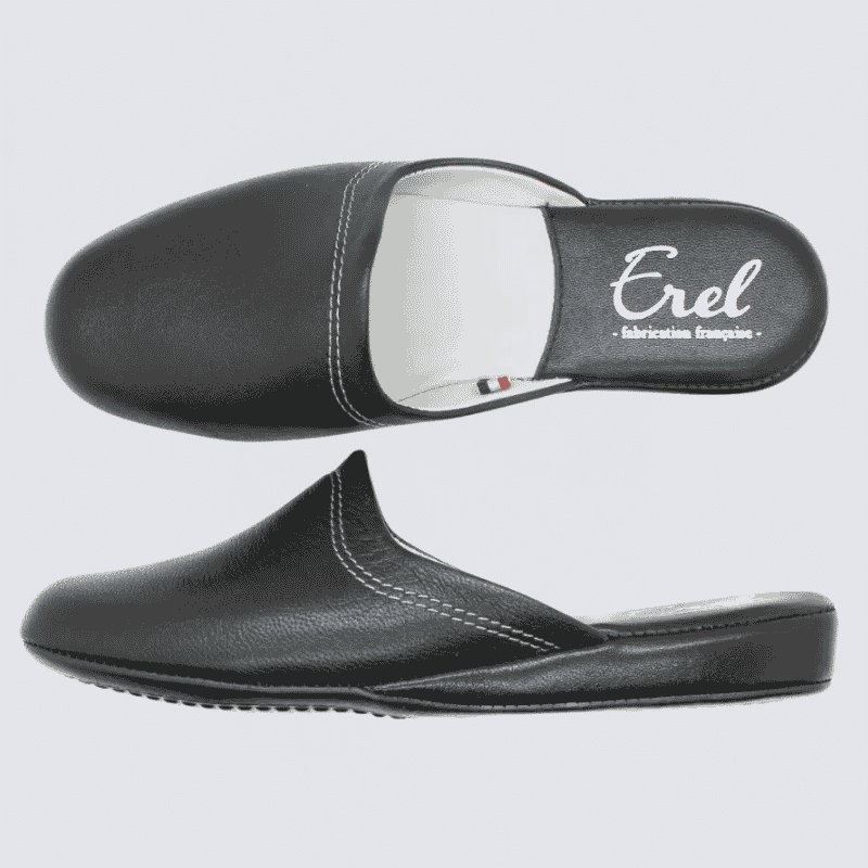 Mules Erel, Mules moderne et élégante d’intérieur femme en cuir noir