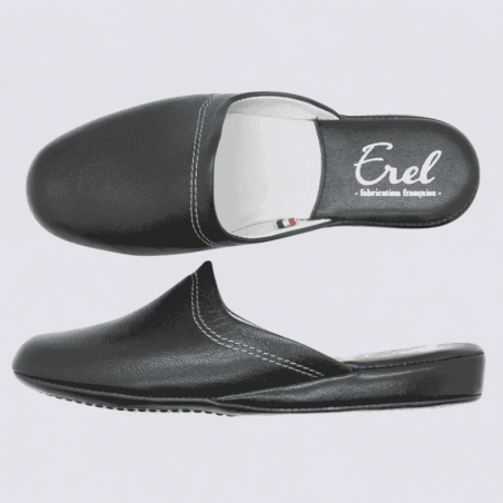 Mules Erel, Mules moderne et élégante d’intérieur femme en cuir noir