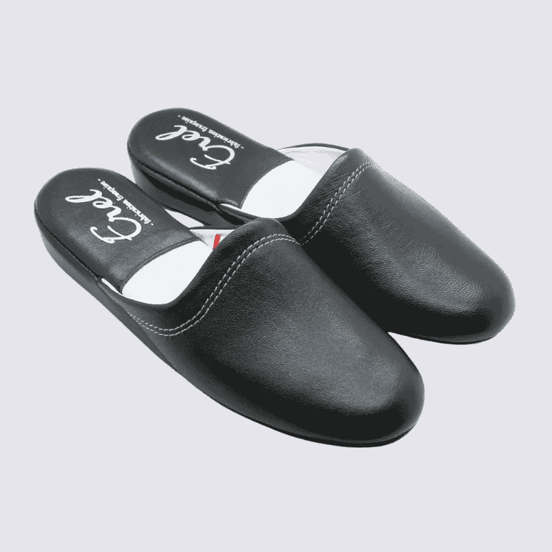 Mules Erel, Mules moderne et élégante d’intérieur femme en cuir noir