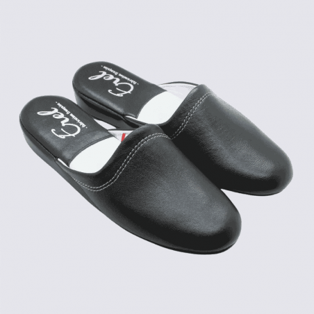 Mules Erel, Mules moderne et élégante d’intérieur femme en cuir noir