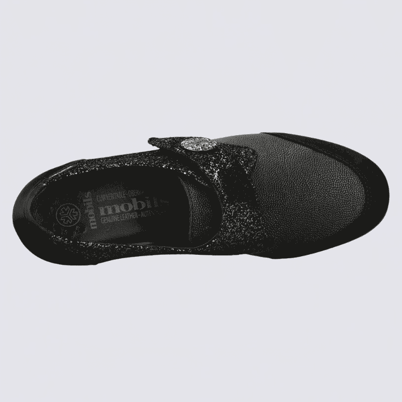 Chaussures Mobils, chaussures à velcros femme en cuir noir