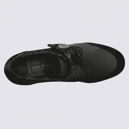 Chaussures Mobils, chaussures à velcros femme en cuir noir