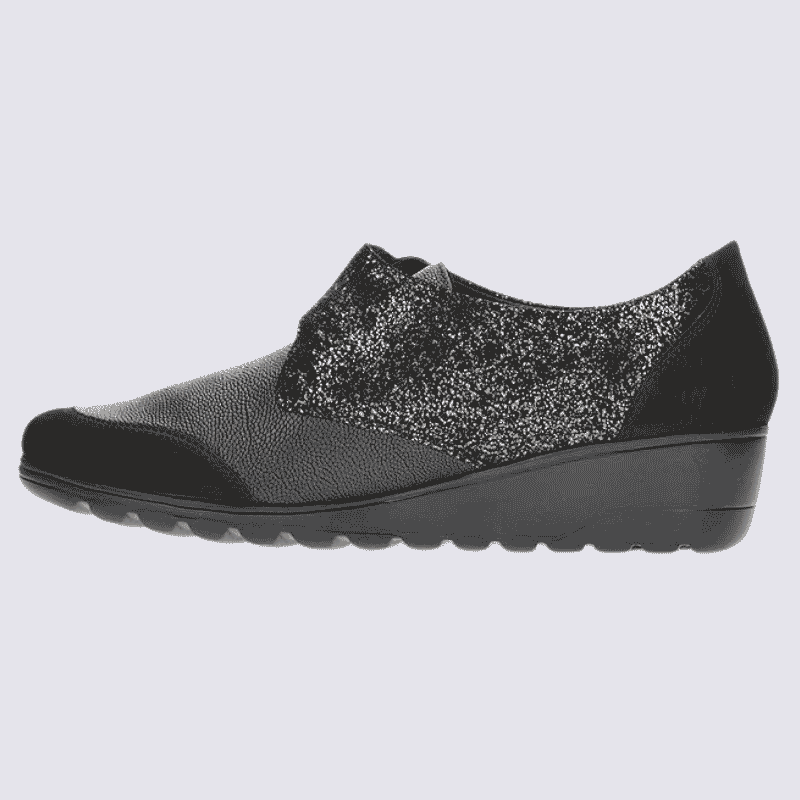 Chaussures Mobils, chaussures à velcros femme en cuir noir