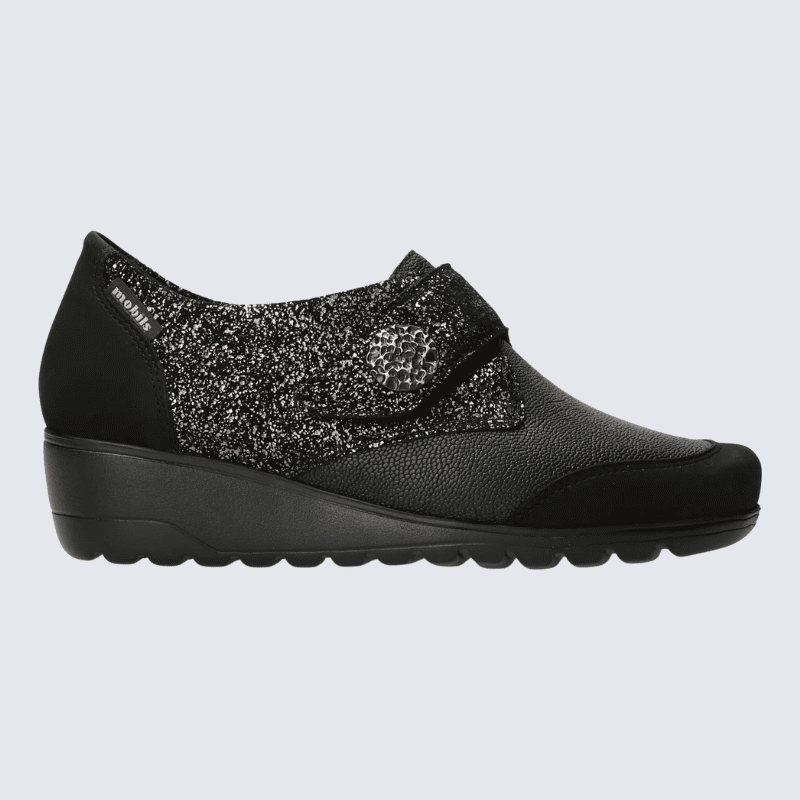 Chaussures Mobils, chaussures à velcros femme en cuir noir