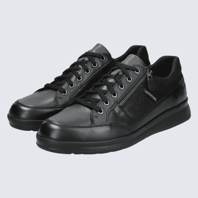 Basket Mephisto, basket derbies confortable et élégante homme en cuir noir