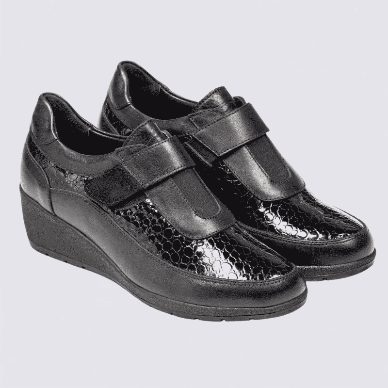 Chaussures Arima, Chaussures à bride velcro femme en cuir noir