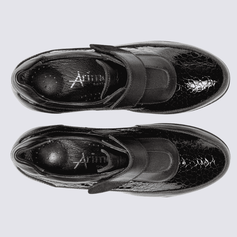 Chaussures Arima, Chaussures à bride velcro femme en cuir noir