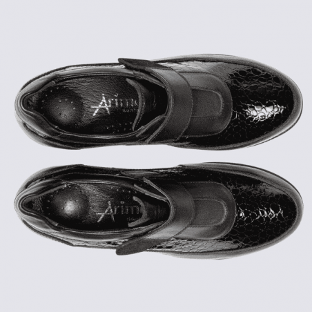 Chaussures Arima, Chaussures à bride velcro femme en cuir noir