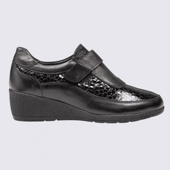 Chaussures Arima, Chaussures à bride velcro femme en cuir noir