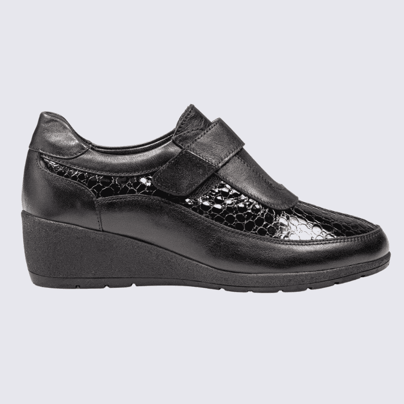 Chaussures Arima, Chaussures à bride velcro femme en cuir noir