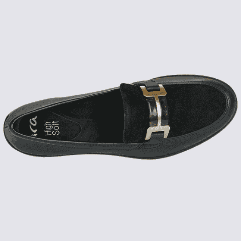 Mocassin Ara, Mocassin chic pour femme en cuir noir
