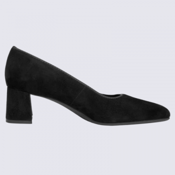 Escarpins ARA, Escarpins noirs pour femme à talon carré confortable en cuir noir