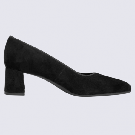 Escarpins ARA, Escarpins noirs pour femme à talon carré confortable en cuir noir