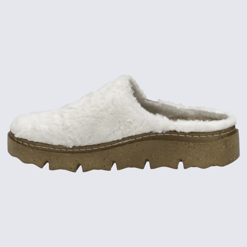 Chaussons Josef Seibel, mules femme en textile doux bouclette blanc