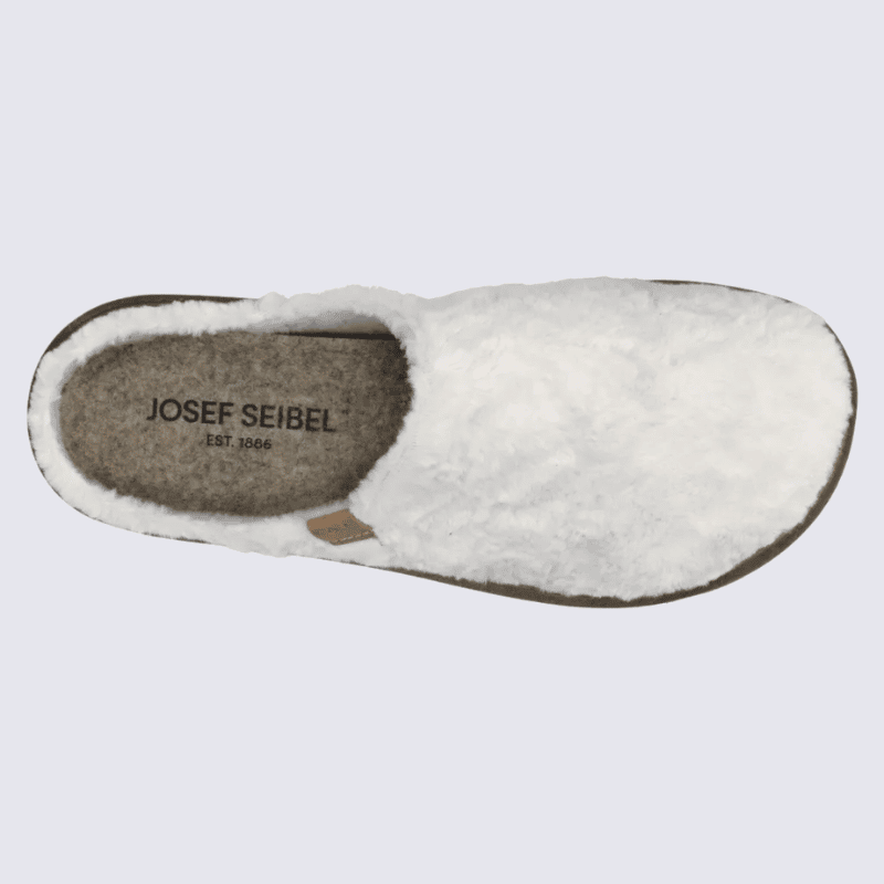 Chaussons Josef Seibel, mules femme en textile doux bouclette blanc