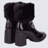 Bottines Wonders, Bottines pour femme en cuir en cuir et fourrure noir