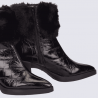 Bottines Wonders, Bottines pour femme en cuir en cuir et fourrure noir
