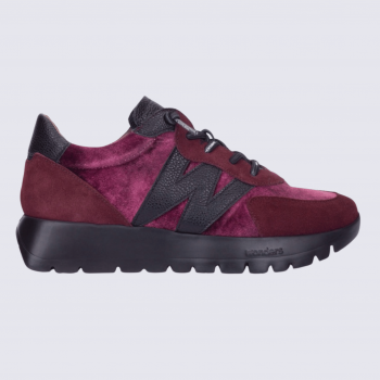 Sneakers Wonders, sneakers tendances motif W femme en cuir et suede bordeaux