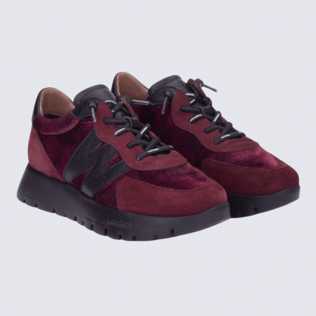 Sneakers Wonders, sneakers tendances motif W femme en cuir et suede bordeaux