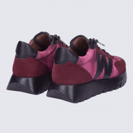 Sneakers Wonders, sneakers tendances motif W femme en cuir et suede bordeaux