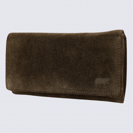 Portefeuille Bear Design, Portefeuille à rabat femme en cuir brun