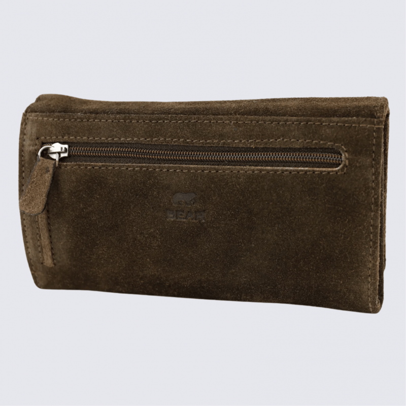 Portefeuille Bear Design, Portefeuille à rabat femme en cuir brun