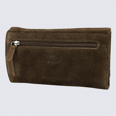 Portefeuille Bear Design, Portefeuille à rabat femme en cuir brun